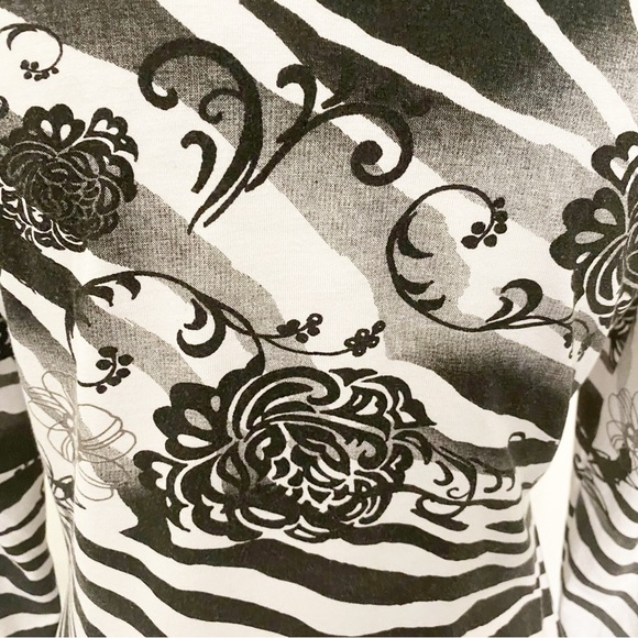 CACHE Zebra Print Floral Long Sleeve Shirt Size Medium - Picture 5 of 10